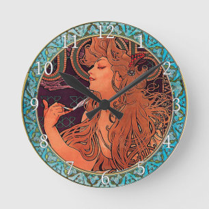 Acrylwandklok Art Nouveau Alphonse Mucha 9 Ronde Klok