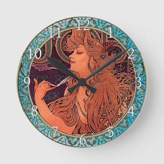 Acrylwandklok Art Nouveau Alphonse Mucha 9 Ronde Klok (Voorkant)