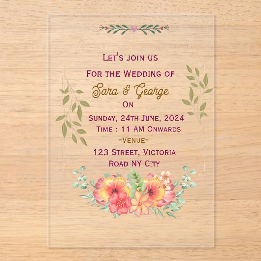 Acrylweddenschappen Acryl Uitnodigingen (Voorkant)