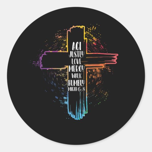 Act Just Love Mercy Walk Humbly Micah 6 8 Bijbel Ronde Sticker (Voorkant)
