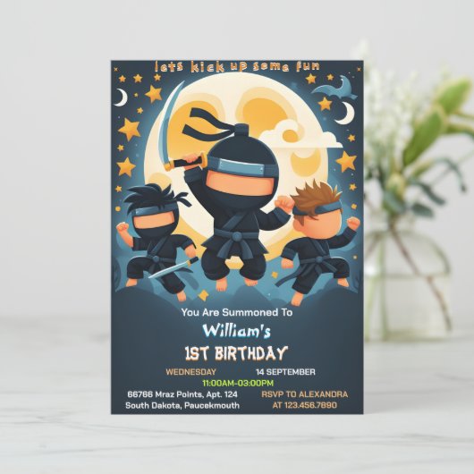 Act War Fight Boy Moon Ninja Warrior 1e Verjaardag Kaart (Staand voorkant)