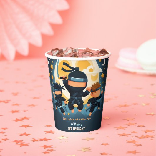 Act War Fight Boy Moon Ninja Warrior 1e Verjaardag Papieren Bekers (Insitu)