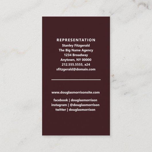 Acteur Actrice Model Verticale foto Maroon Visitekaartje (Achterkant)