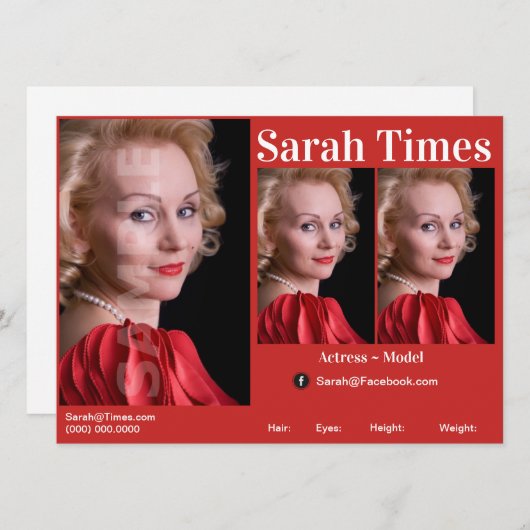Acteur & Model Headshot Comp Sjabloon Kaart (Voorkant / Achterkant)