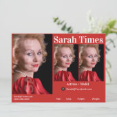 Acteur & Model Headshot Comp Sjabloon Kaart (Staand voorkant)