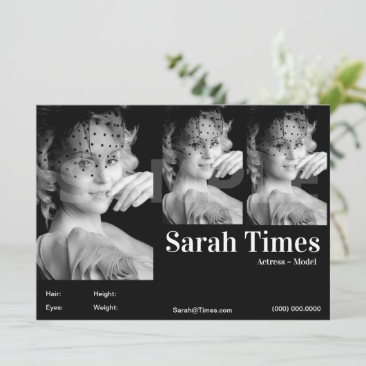 Acteur & Model Headshot Comp Sjabloon Kaart (Staand voorkant)