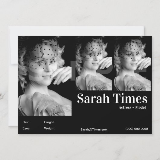 Acteur & Model Headshot Comp Sjabloon Kaart (Voorkant)