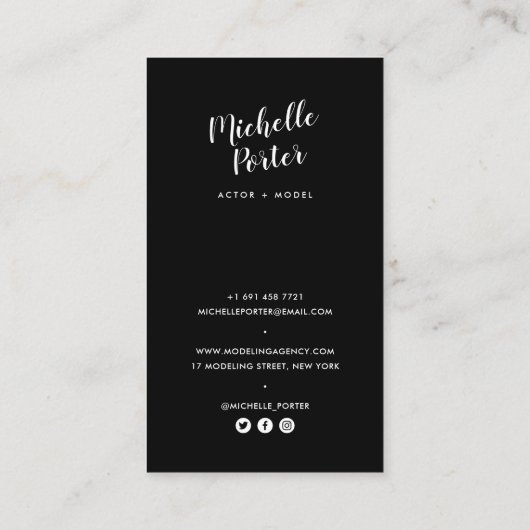 Acteur modellen headshot zwart-wit foto modern visitekaartje (Achterkant)