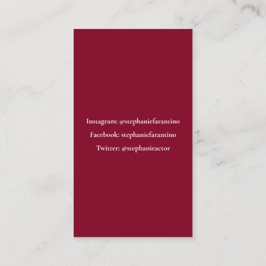 Acteur Zwart & Wit Headshot Verticaal Bourgogne Ro Visitekaartje (Achterkant)