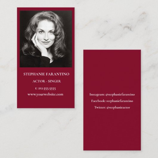 Acteur Zwart & Wit Headshot Verticaal Bourgogne Ro Visitekaartje (Voorkant / Achterkant)