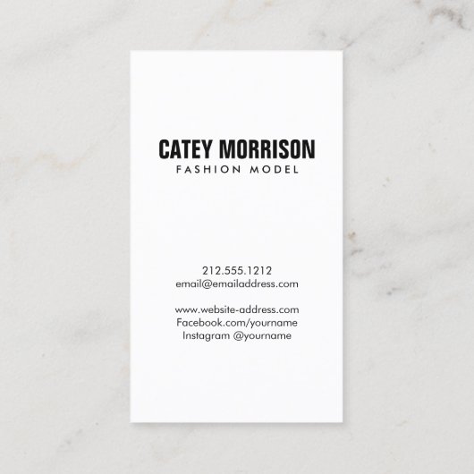 Acteurs en modellen Classic White Framed Headshot Visitekaartje (Achterkant)