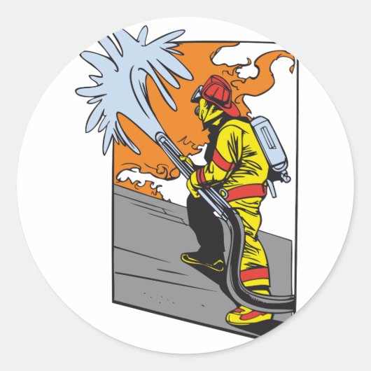 Actie Brandweerman Ronde Sticker (Voorkant)
