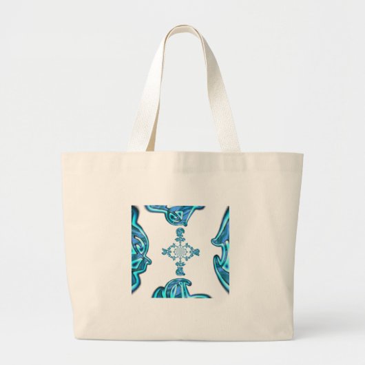Actie Cyaan Blauwgroen Abstracte Graffiti Art Prin Grote Tote Bag (Voorkant)