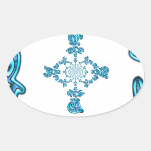 Actie Cyaan Blauwgroen Abstracte Graffiti Art Prin Ovale Sticker