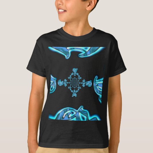 Actie Cyaan Blauwgroen Abstracte Graffiti Art Prin T-shirt (Voorkant)