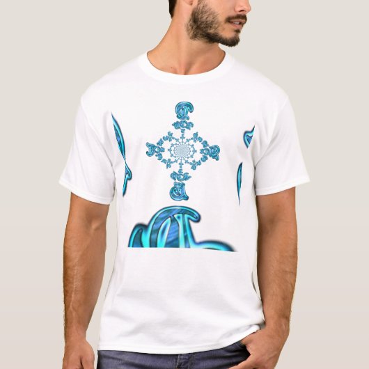 Actie Cyaan Blauwgroen Abstracte Graffiti Art Prin T-shirt (Voorkant)
