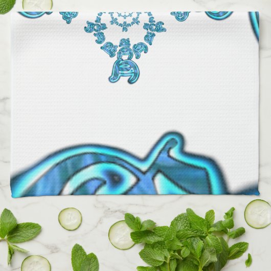 Actie Cyaan Blauwgroen Abstracte Graffiti Art Prin Theedoek (Gevouwen)