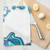 Actie Cyaan Blauwgroen Abstracte Graffiti Art Prin Theedoek (Quarter Fold)