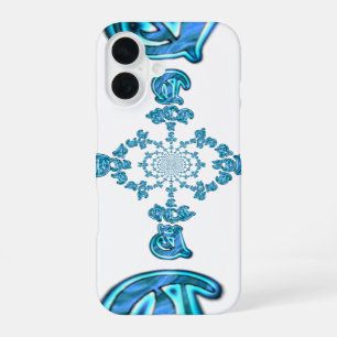 Actie Cyaan Teal Abstract Graffiti Kunstprint iPhone 16 Hoesje