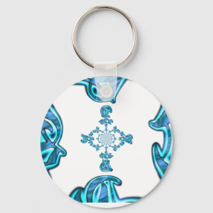 Actie Cyaan Teal Abstract Graffiti Kunstprint Sleutelhanger