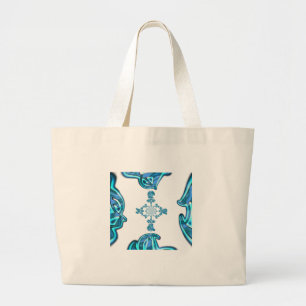 Actie Cyaan Teal Abstracte Graffiti Kunstprint Grote Tote Bag