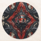 Actie-Packed Fire Truck op Leer Ronde Kartonnen Onderzetter (Voorkant)