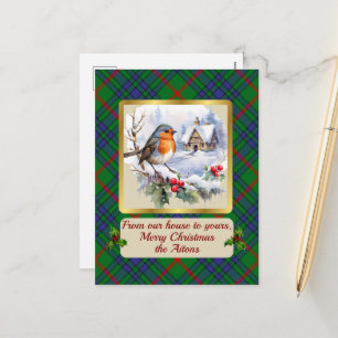 Actie Tartan w/Robin gepersonaliseerd Feestdagenkaart