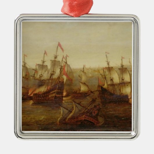 Actie tussen Spaanse schepen en Barbary Galley Metalen Ornament (Voorkant)