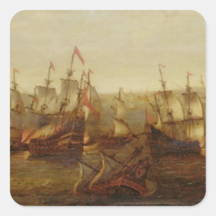 Actie tussen Spaanse schepen en Barbary Galley Vierkante Sticker