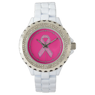 Actief chroom glitter Style Roze lintbewustzijn Horloge