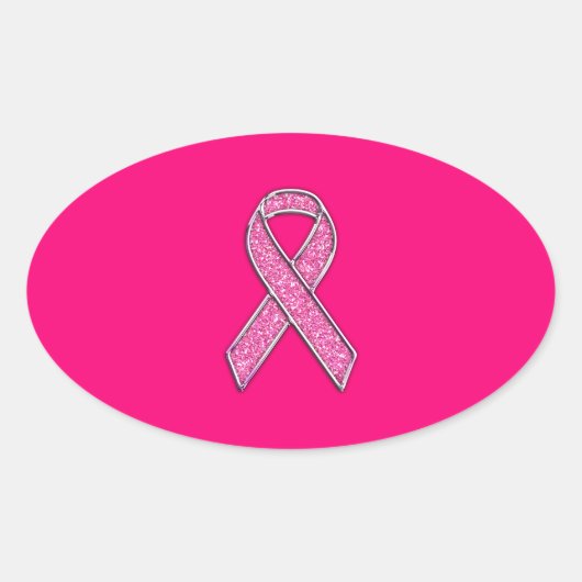 Actief chroom glitter Style Roze lintbewustzijn Ovale Sticker (Voorkant)
