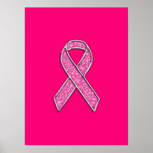 Actief chroom glitter Style Roze lintbewustzijn Poster