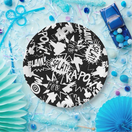 Acties in het stripboek papieren bordje (Feest)