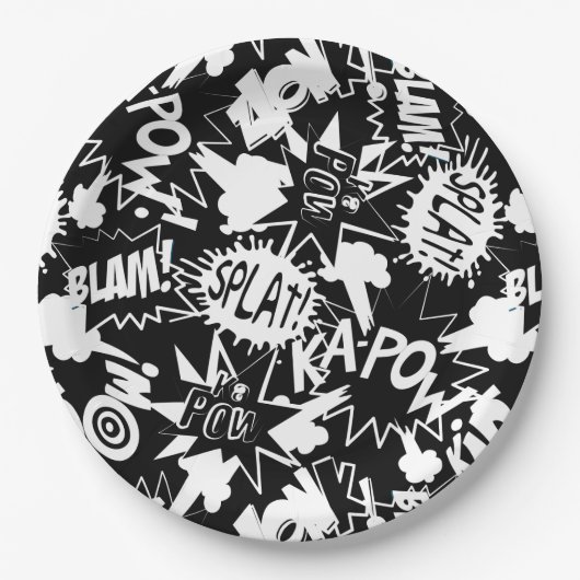 Acties in het stripboek papieren bordje (Voorkant)