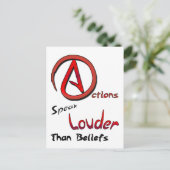 Acties spreken luider dan geloven, atheïstisch sym briefkaart (Staand voorkant)
