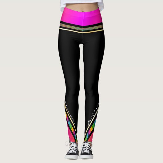 Actieve draag offerte hotpink met witte tekst leggings (Voorkant)