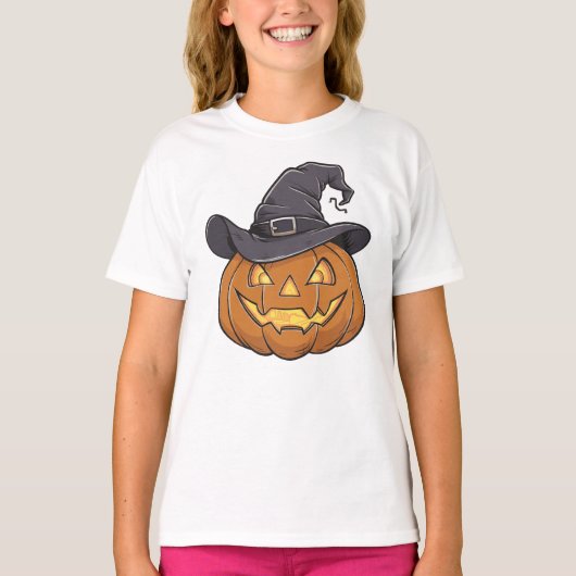 Actieve Halloween pompoen, meisjes T-shirt (Voorkant)