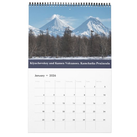 Actieve vulkanen op het schiereiland Kamchatka Kalender (Jan 2026)