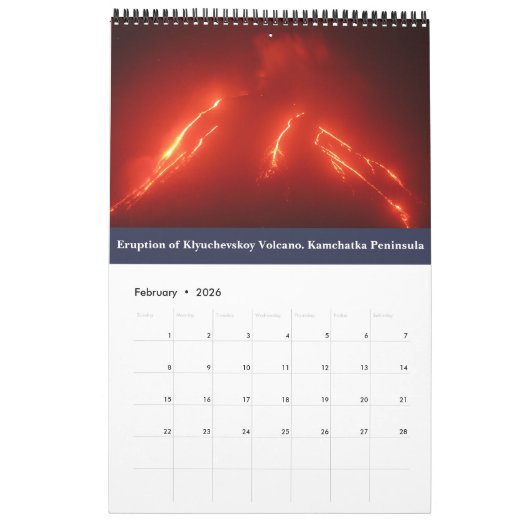 Actieve vulkanen op het schiereiland Kamchatka Kalender (Feb 2026)