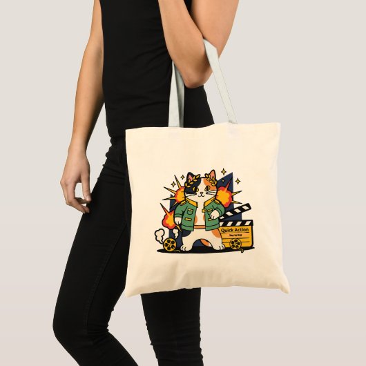 Action Cat Hero on Set - Tote Tote Bag (Voorkant (product))