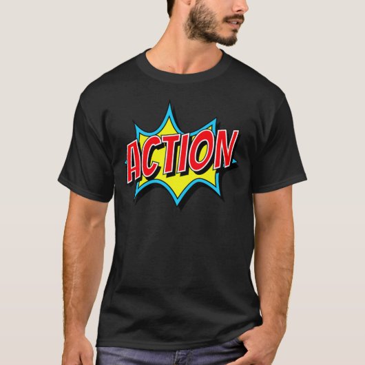 ACTION comic style eplosion burst bubble radio pla T-shirt (Voorkant)