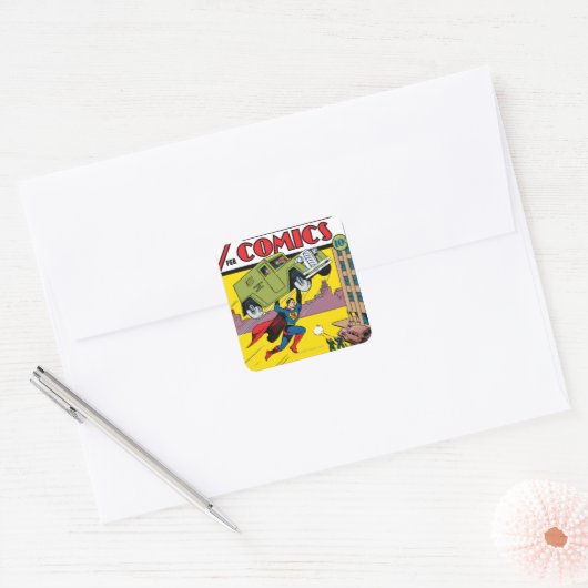Action Comics #33 Vierkante Sticker (Envelop)