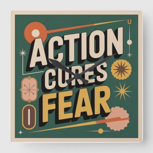 Action Cures Fear Vierkante Klok (Voorkant)