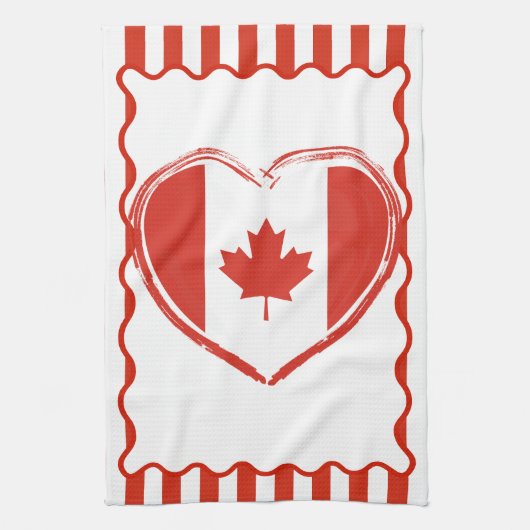 Action de grâce Canada – Hart en strepen in rood Theedoek (Verticaal)