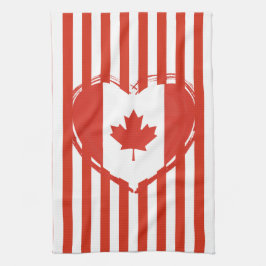 Action de grâce Canada – Hart en strepen in rood Theedoek