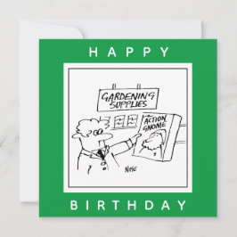 Action Gnome in de Garden Center Cartoon Kaart