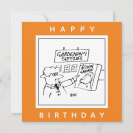 Action Gnome in de Garden Center Cartoon Kaart