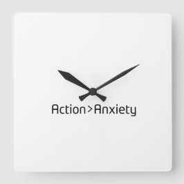 Action Over Anxiety Minimalist Square Clock Vierkante Klok