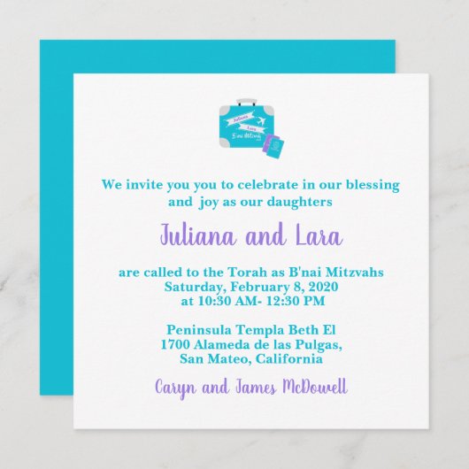 Activiteiten in de omgeving van Bat Mitswa Invitat Kaart (Voorkant / Achterkant)