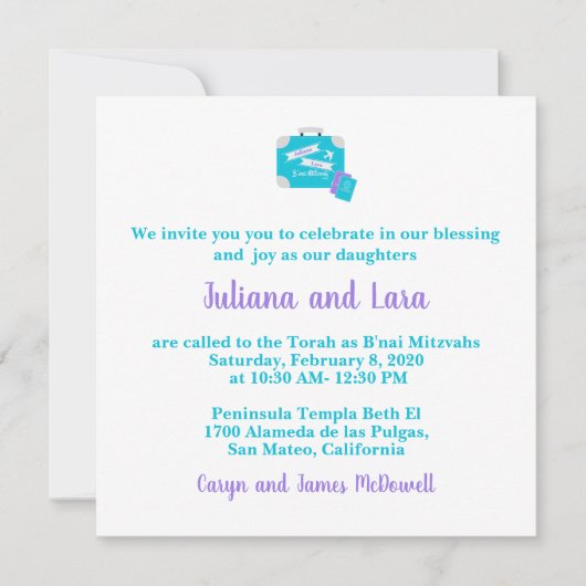 Activiteiten in de omgeving van Bat Mitswa Invitat Kaart (Voorkant)